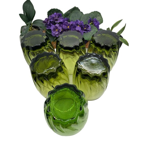 Vintage Anchor Hocking Central Park Ivy Green Swirl Lowball Juice Glasses 4” Set - Picture 4 of 5